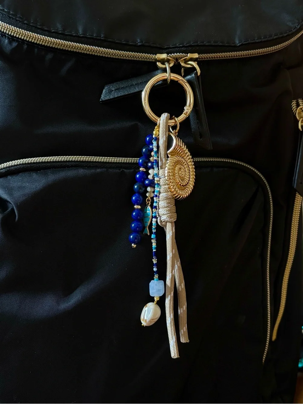 Gold & Blue Nautical Bead Keychain Charm